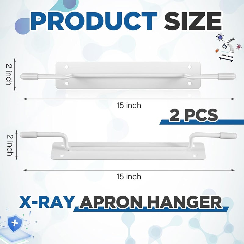 Zonon 2 Pcs X-Ray Apron Hanger 15 x 2 Inch White Coated Apron Rack for X-Ray Radiation, Stainless Steel, Wall Mount - Image 2